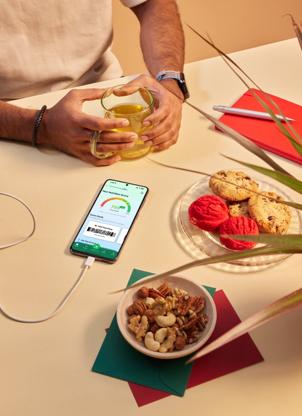 Mobile app interface showing nutrition dashboard